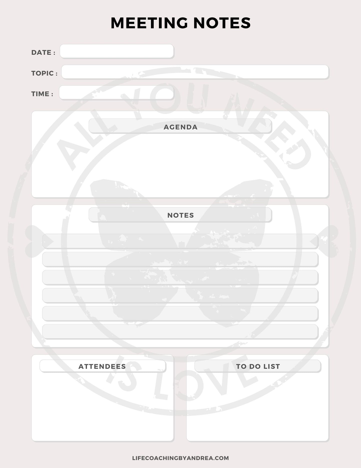 (On Your Way to Wellness Collection) "Meeting Notes" pdf Worksheets