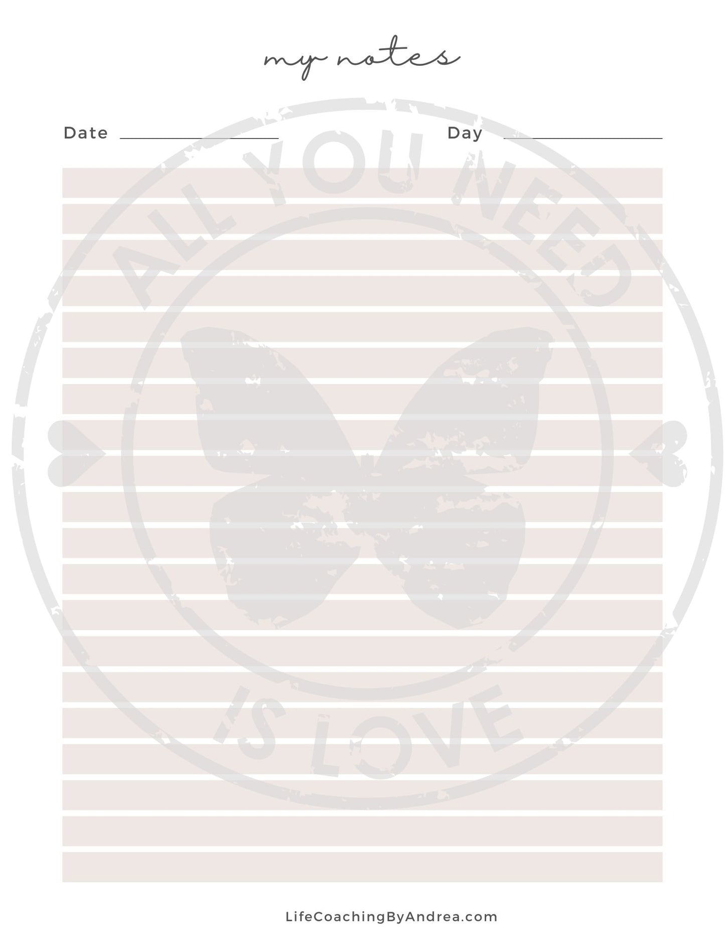 (On Your Way to Wellness Collection) "Notes" pdf Worksheets