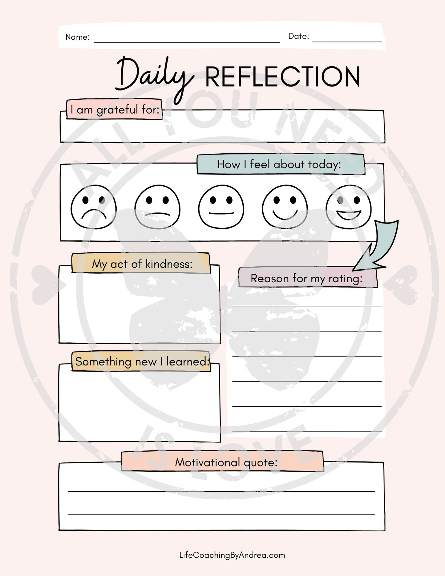 (On Your Way to Wellness Collection) "Self-Reflection" pdf Worksheets