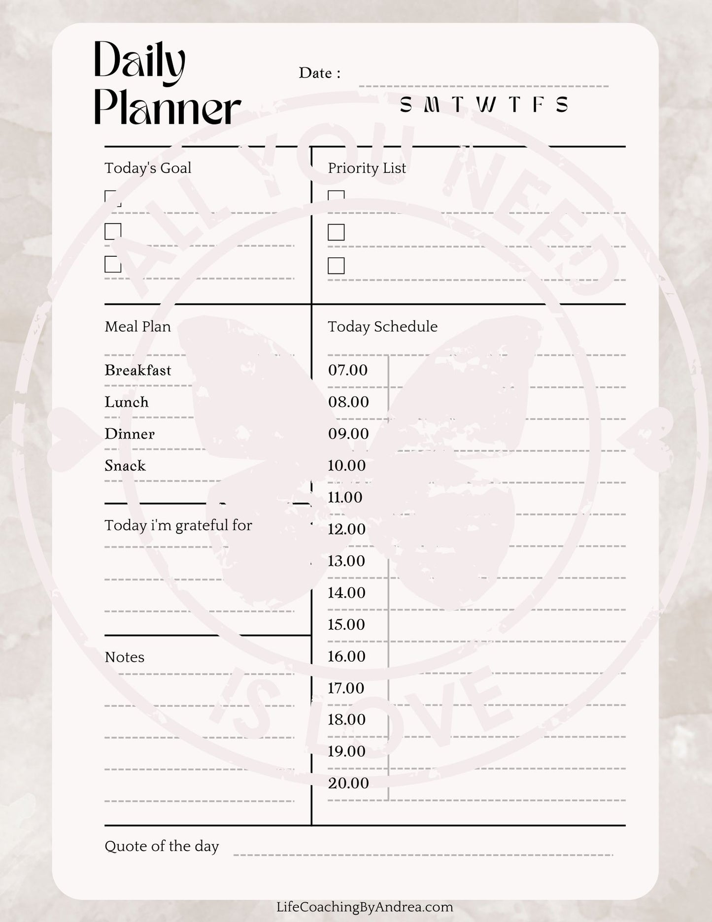 (On Your Way to Wellness Collection) "Planners: Daily" pdf Worksheets