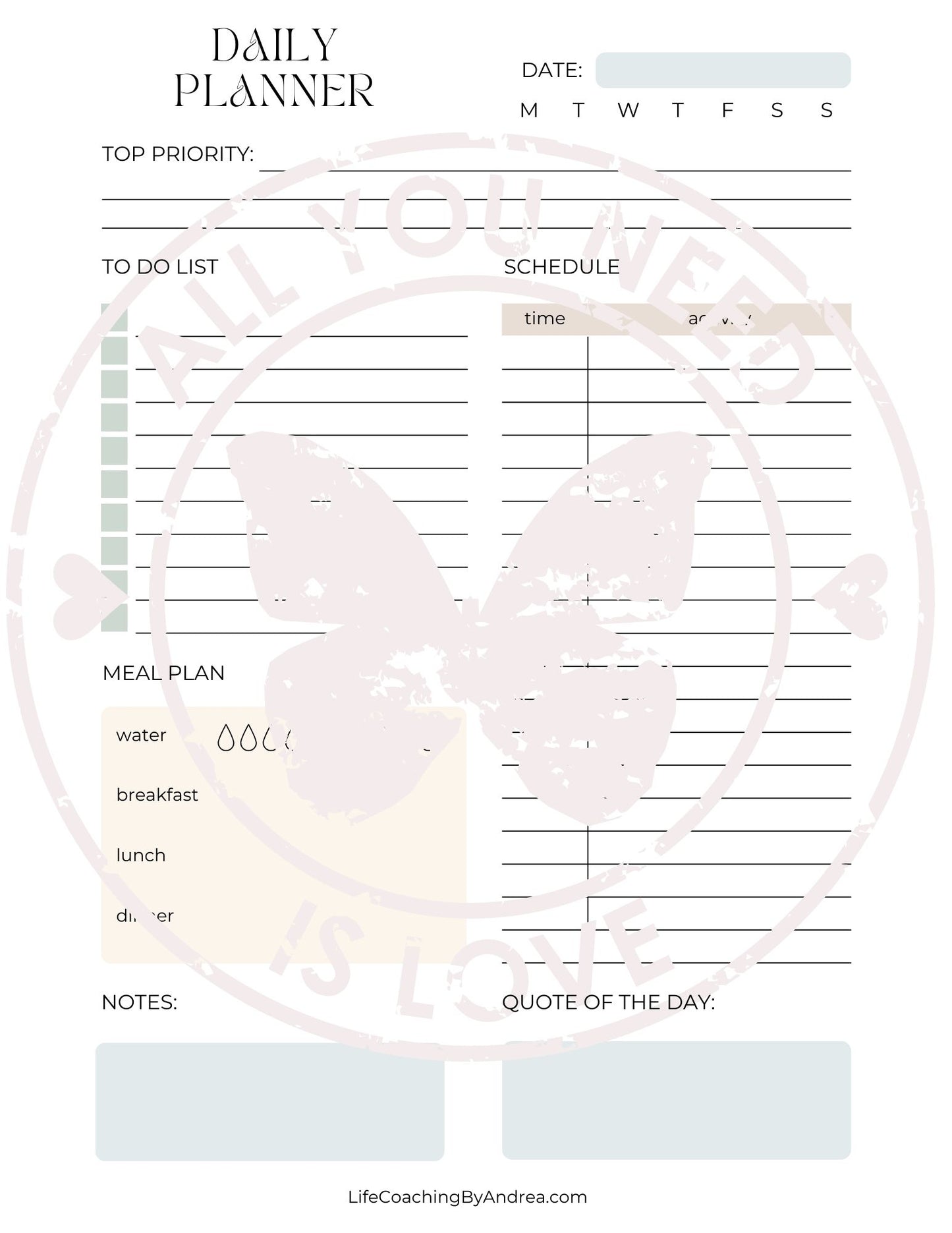 (On Your Way to Wellness Collection) "Planners: Daily" pdf Worksheets