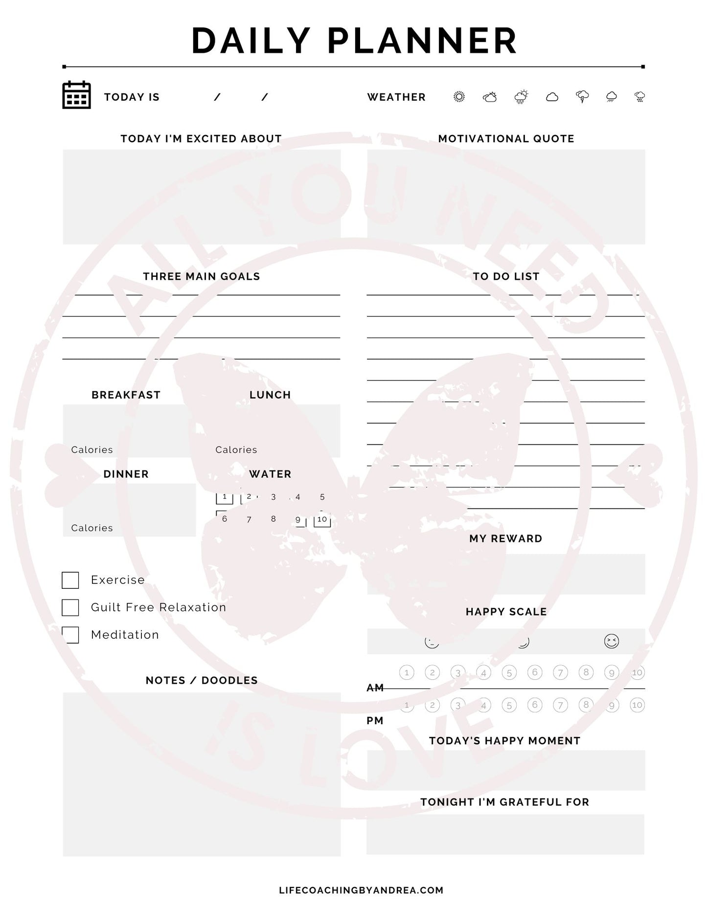 (On Your Way to Wellness Collection) "Planners: Daily" pdf Worksheets