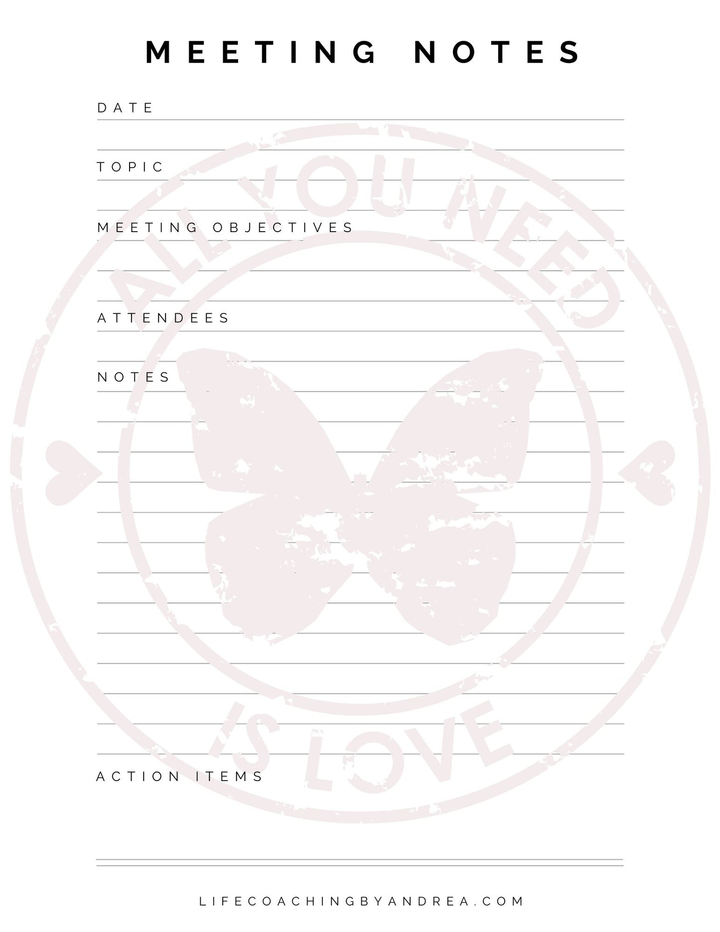 (On Your Way to Wellness Collection) "Meeting Notes" pdf Worksheets