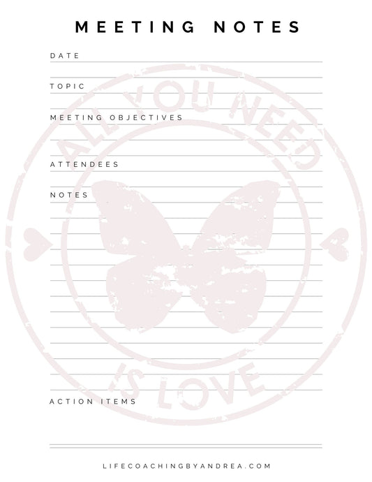 (On Your Way to Wellness Collection) "Meeting Notes" pdf Worksheets