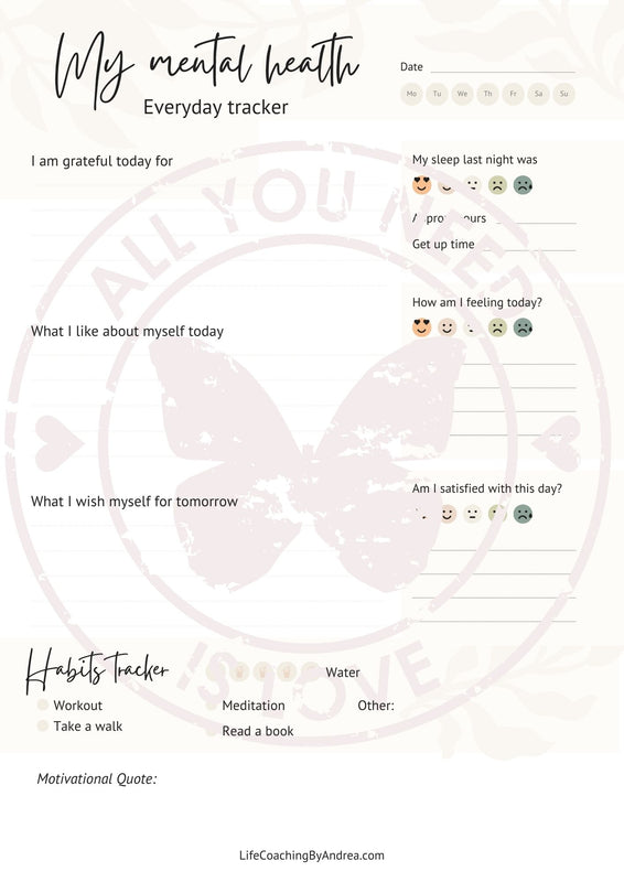 (On Your Way to Wellness Collection) "Mental Health & Wellness Trackers" pdf Worksheets