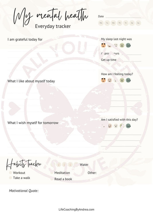 (On Your Way to Wellness Collection) "Mental Health & Wellness Trackers" pdf Worksheets