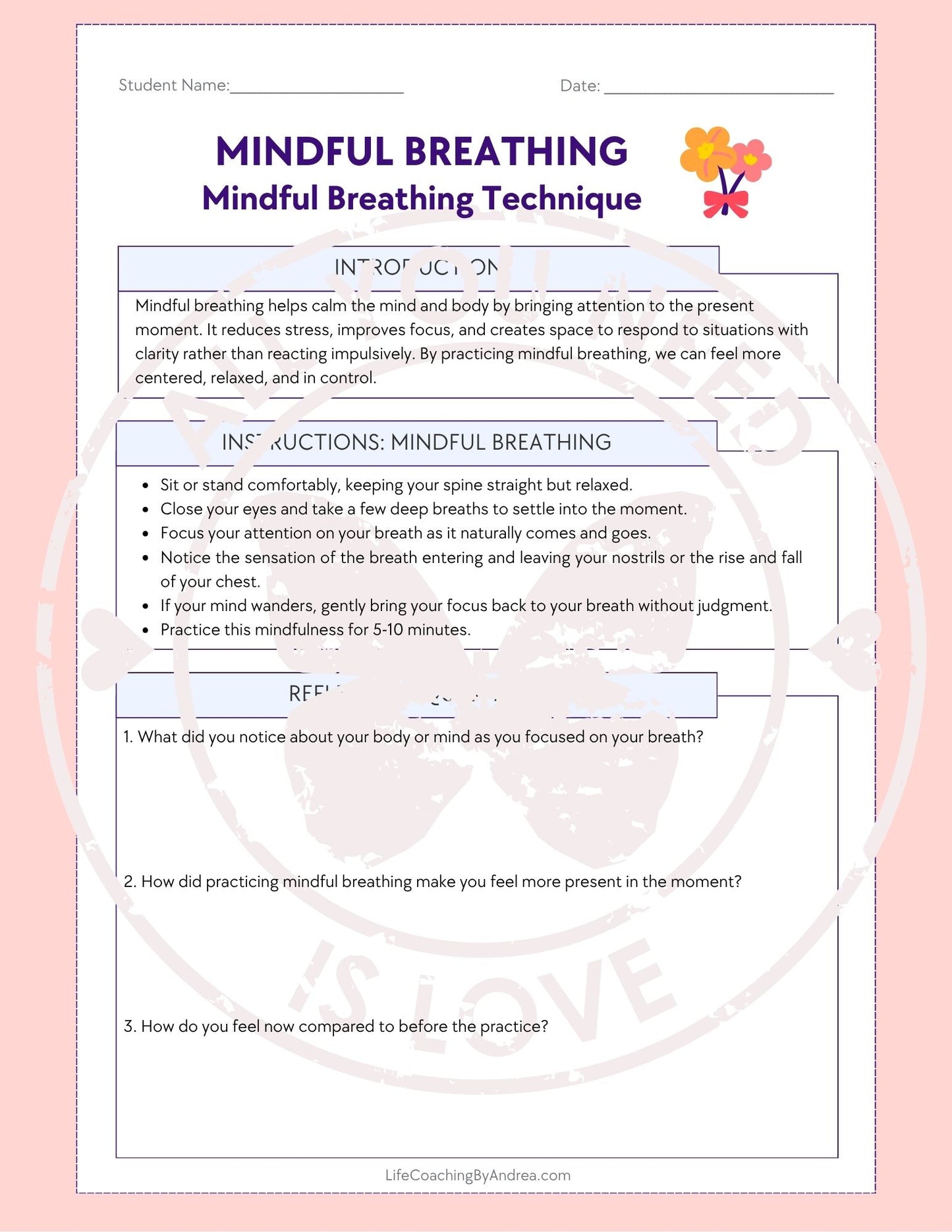 (On Your Way to Wellness Collection) "Mindfulness" pdf Worksheets