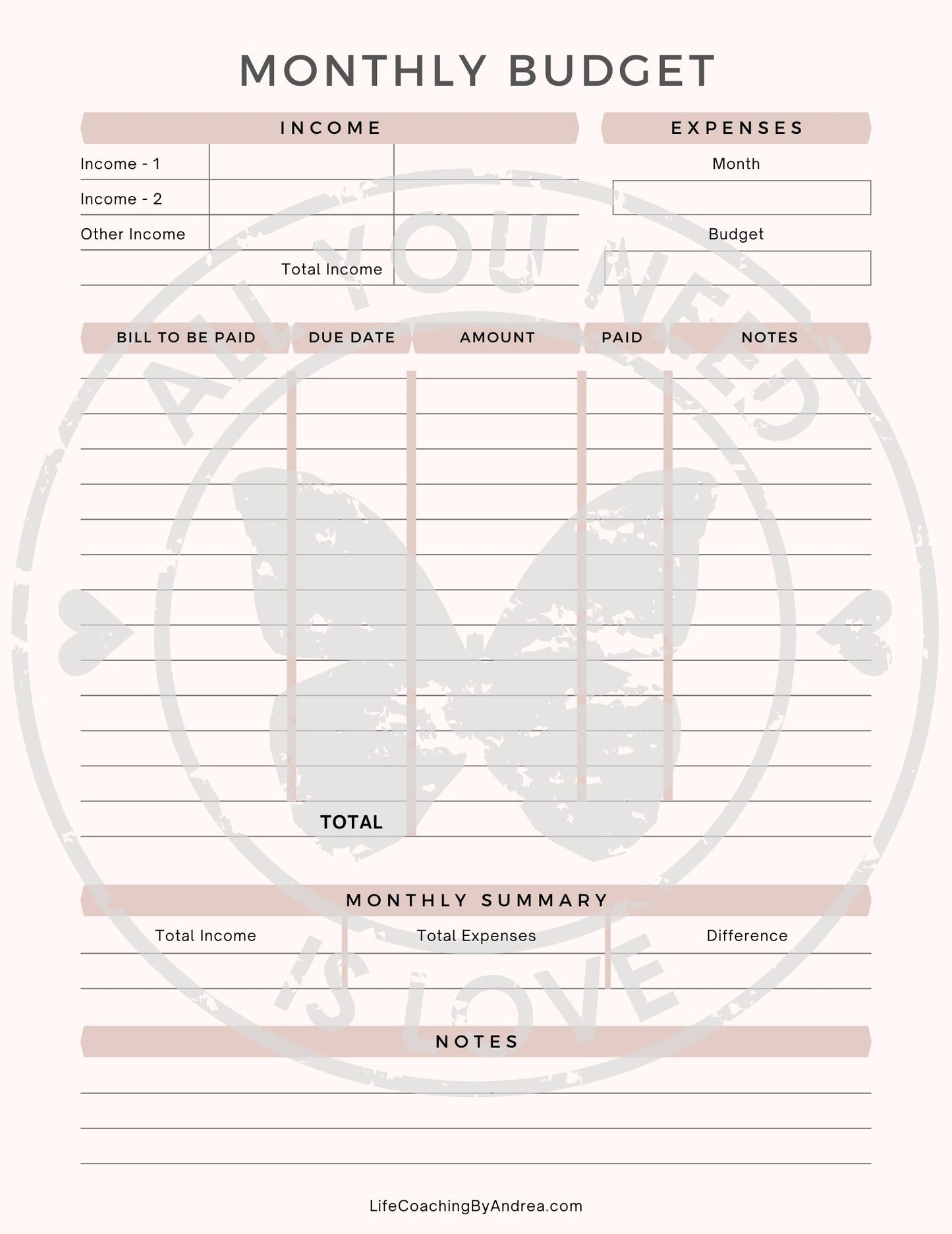 (On Your Way to Wellness Collection) "Financial Tracking" pdf Worksheets