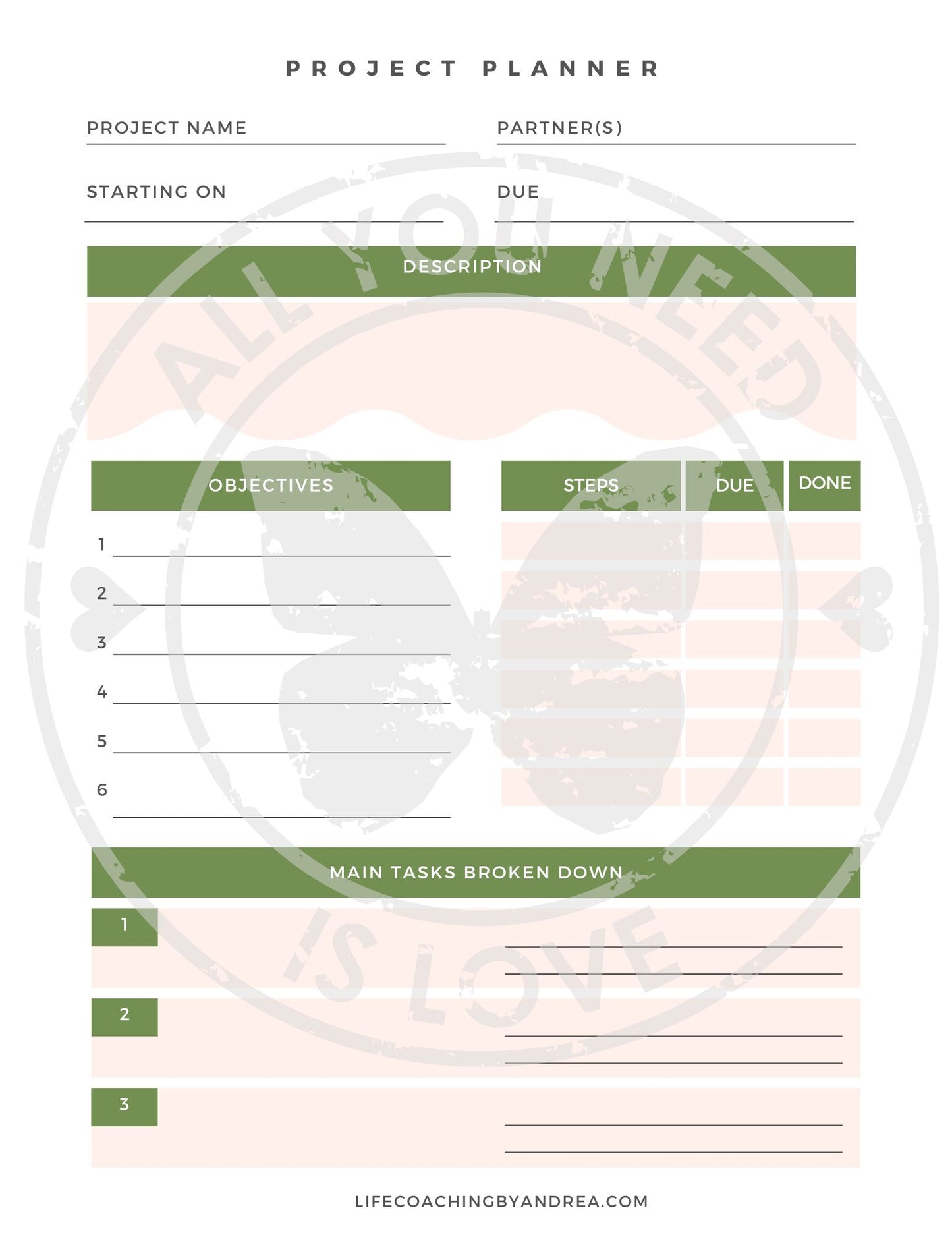 (On Your Way to Wellness Collection) "Project Planner" pdf Worksheets