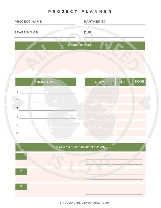 (On Your Way to Wellness Collection) "Project Planner" pdf Worksheets