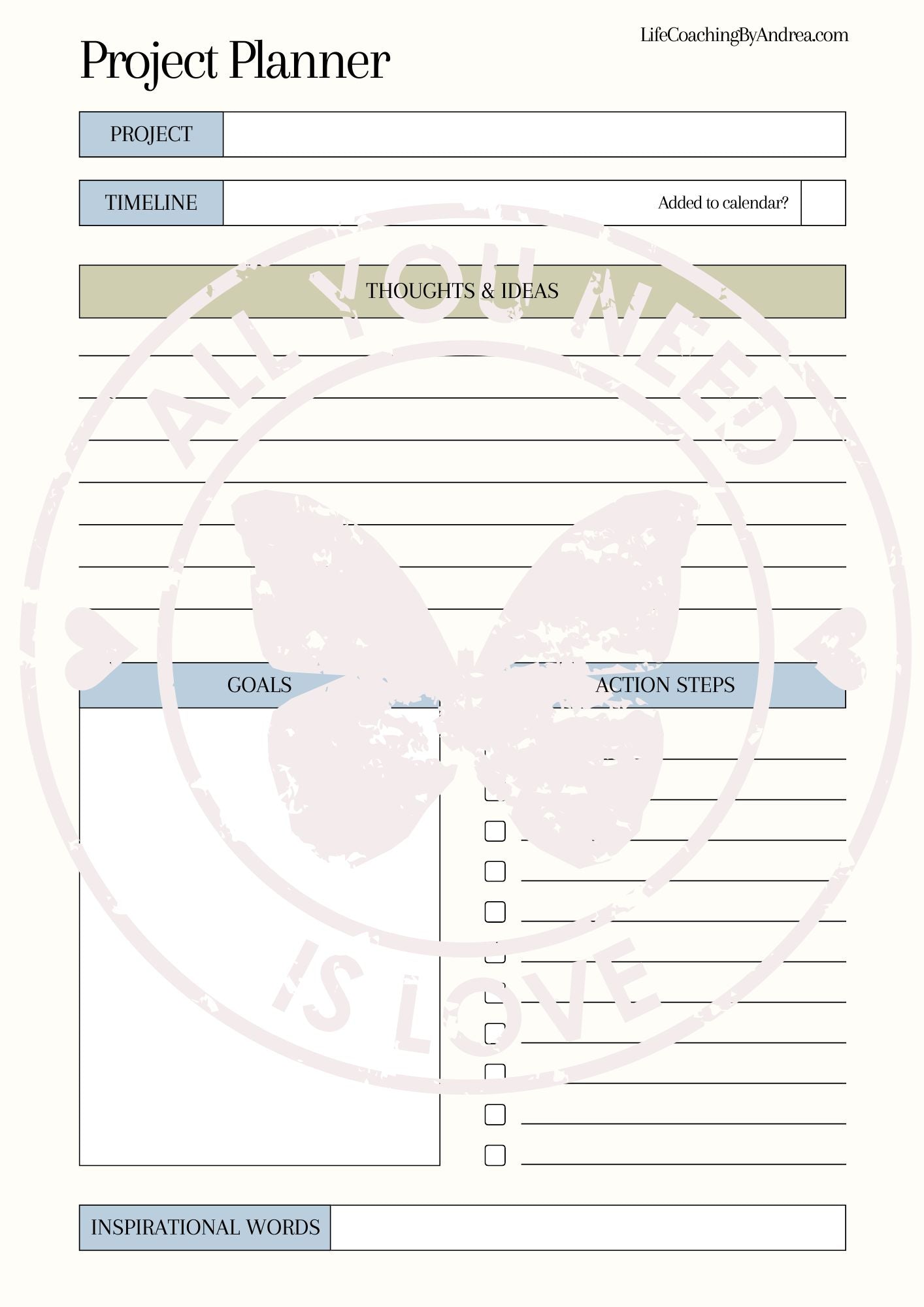 (On Your Way to Wellness Collection) "Project Planner" pdf Worksheets